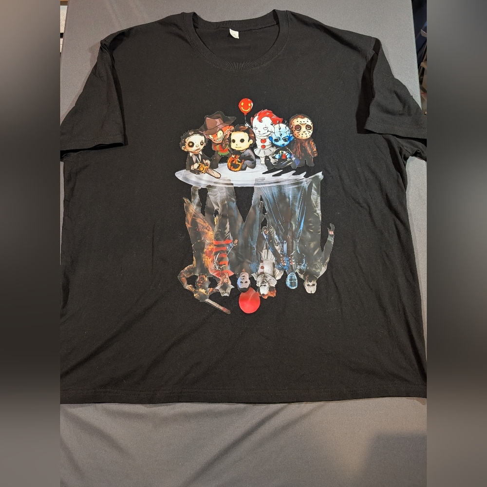 Black Graphic Horror Characters Tee with Colorful Print